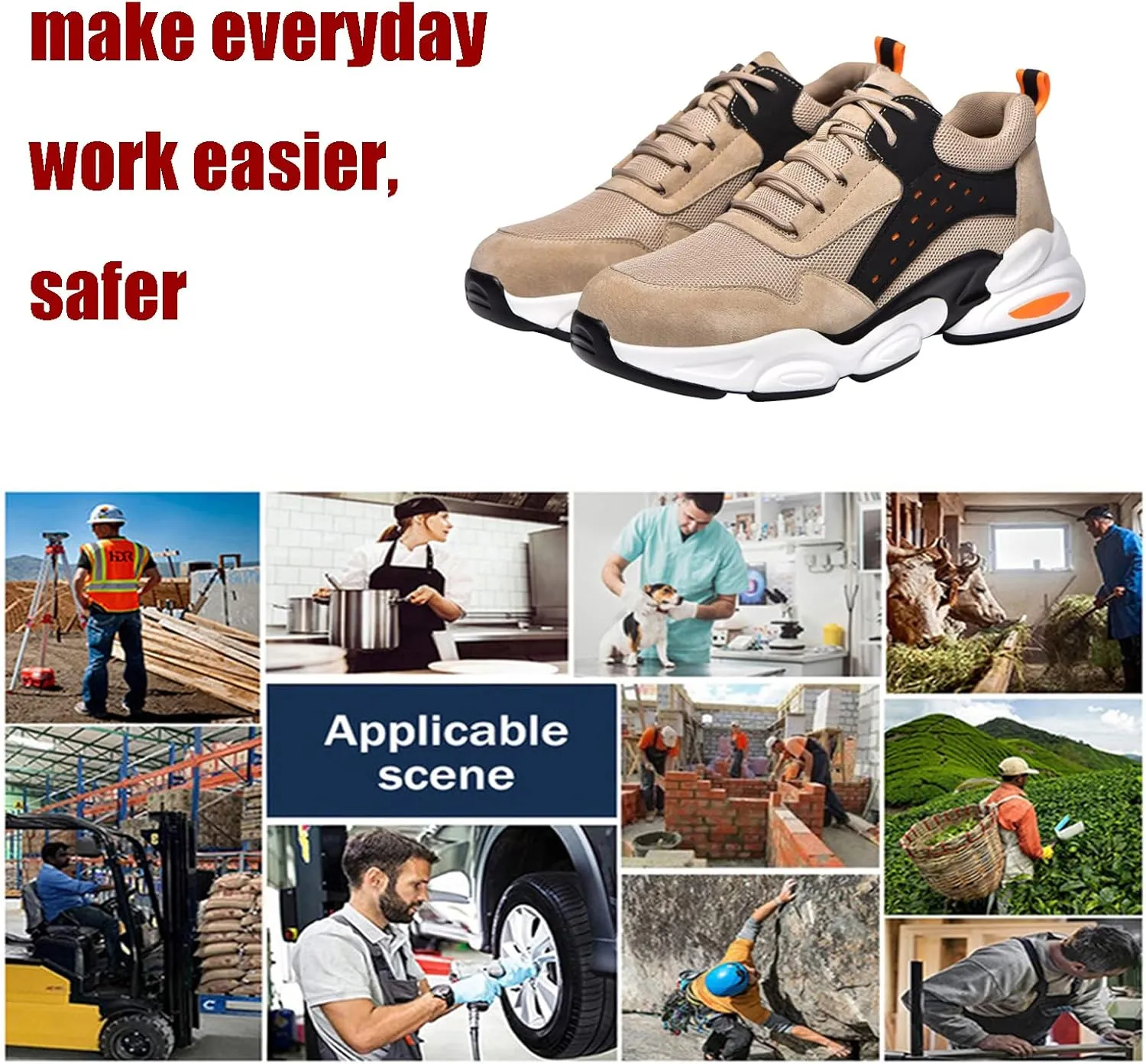 Indestructible Shoes for Women,for Industrial & Construction Site, Drivers, Factories, Kitchens, Gas Stations,