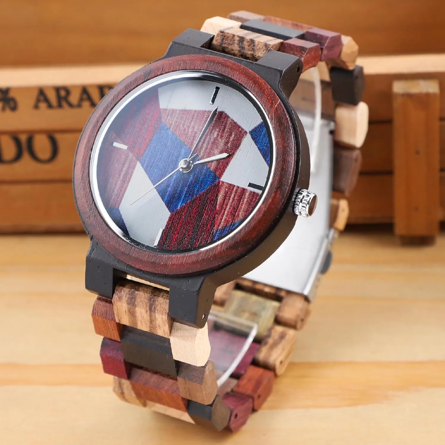Inverted Geometric Wood Watch Creative Quartz Watch for Men Hand-Made Wooden Watches