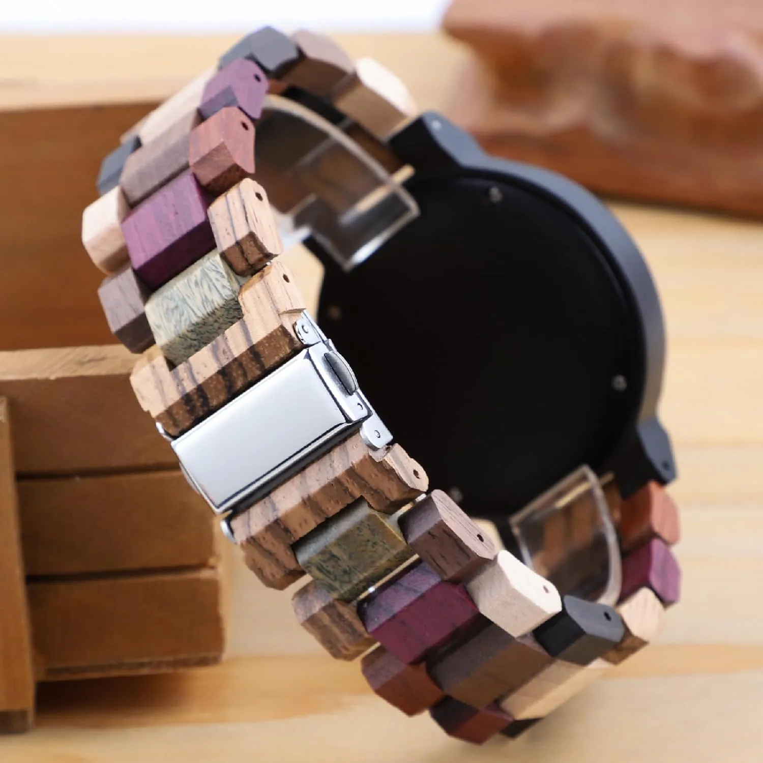 Inverted Geometric Wood Watch Creative Quartz Watch for Men Hand-Made Wooden Watches