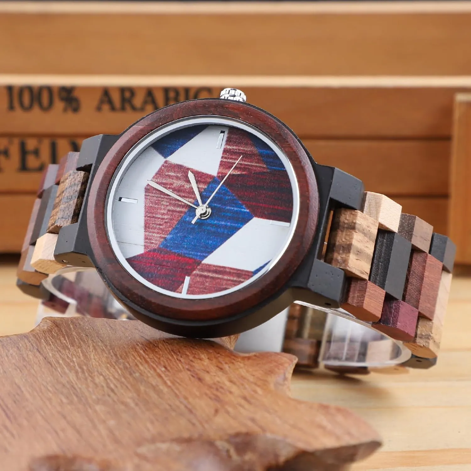 Inverted Geometric Wood Watch Creative Quartz Watch for Men Hand-Made Wooden Watches