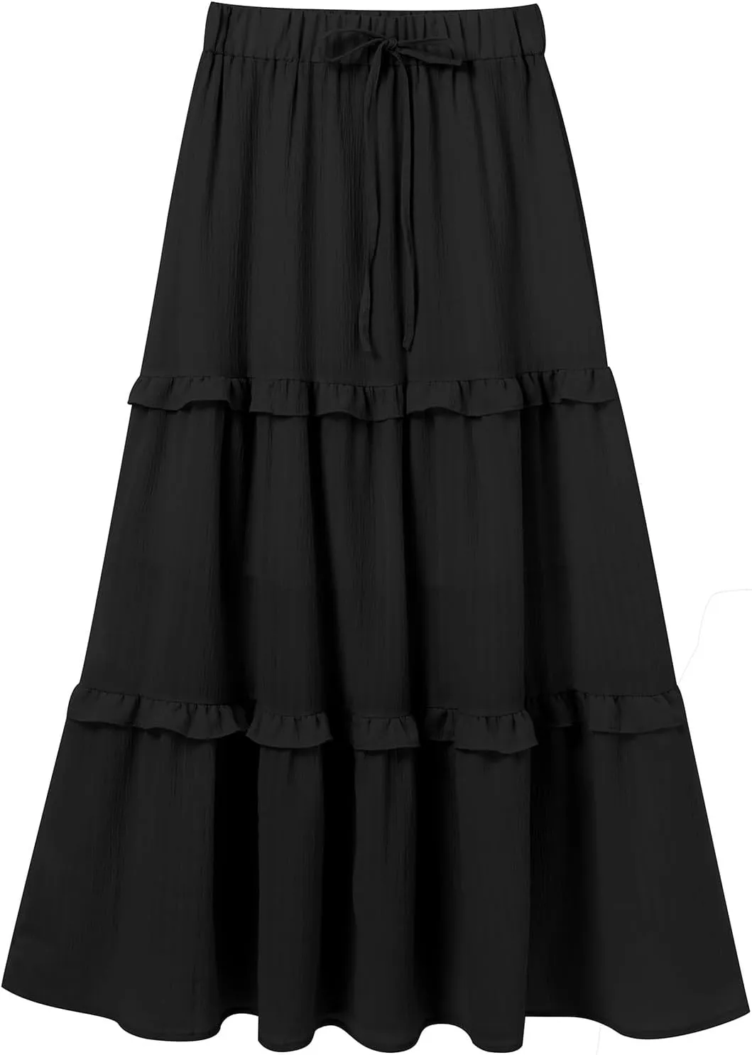IWEMEK Women Summer Boho Flowy Swing Tiered A-Line Midi Skirt Ruffle Elastic High Waist Casual Holiday Beach Party Long Skirt