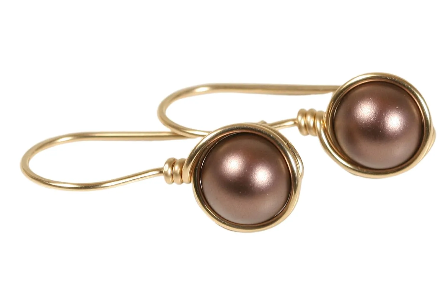 Jessica Luu Jewelry Gold Brown Pearl Earrings with Velvet Brown Drops Handmade