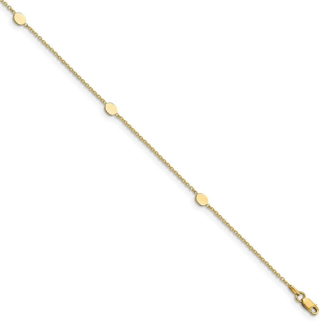 JewelryWeb 14k Yellow Gold Lobster Claw Closure Polished Anklet With 1inch Ext 10 Inch 1.25mm Wide-Anklet for Women