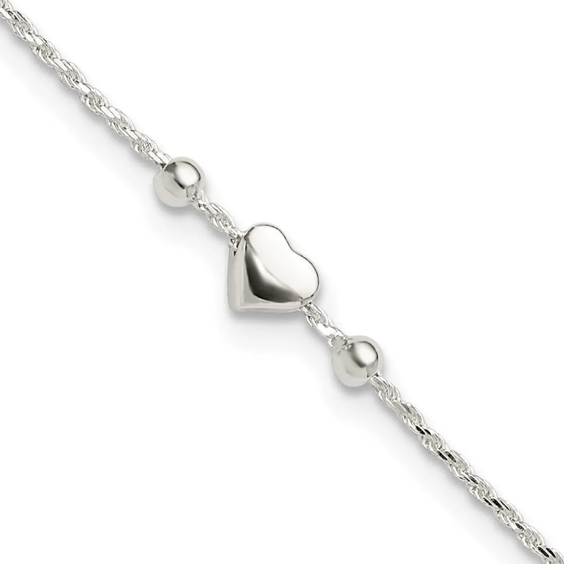 JewelryWeb 5mm 925 Sterling Silver Polished Love Heart Plus 1in Extension Anklet 9 Inch-Anklet for Women