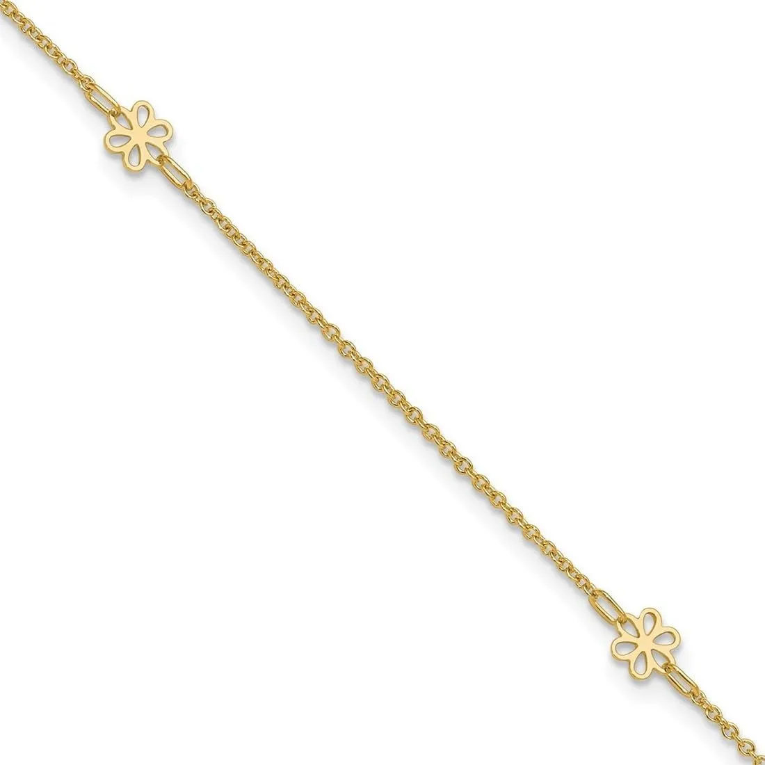 JewelryWeb 6.04mm 14k Solid Yellow Gold Polished Flowers With 1 In Ext Anklet 10 Inch-Anklet for Women