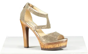 Jimmy Choo Metallic Wood Heeled Platform Sandals UK 3 EU 36 