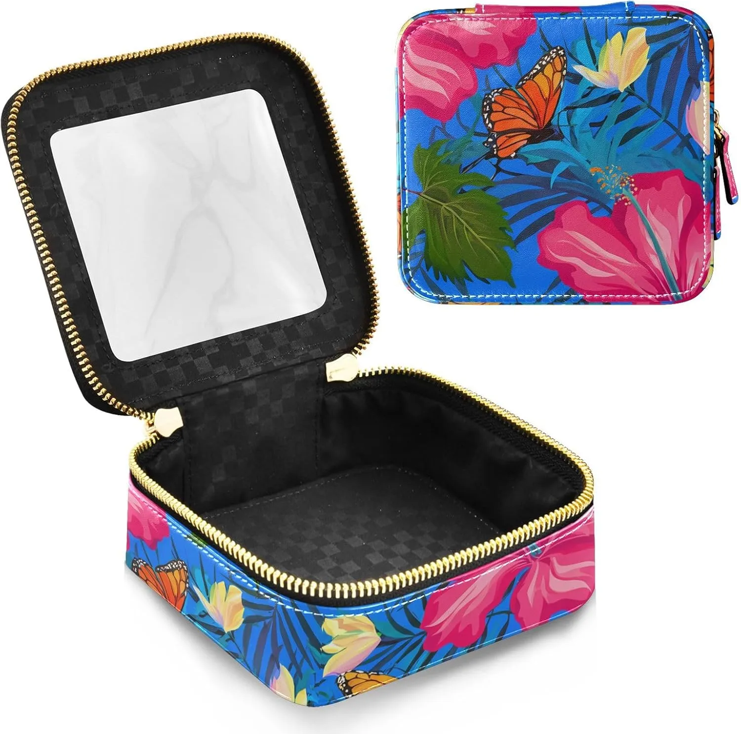 Joko Ivery Butterflies Tropical Blue Clear Makeup Bag Travel Cosmetic Bags with Zipper Portable Toiletry Bag for Women Snack Bag Leather Car Organizer Bag for Men Women Travel Essentials