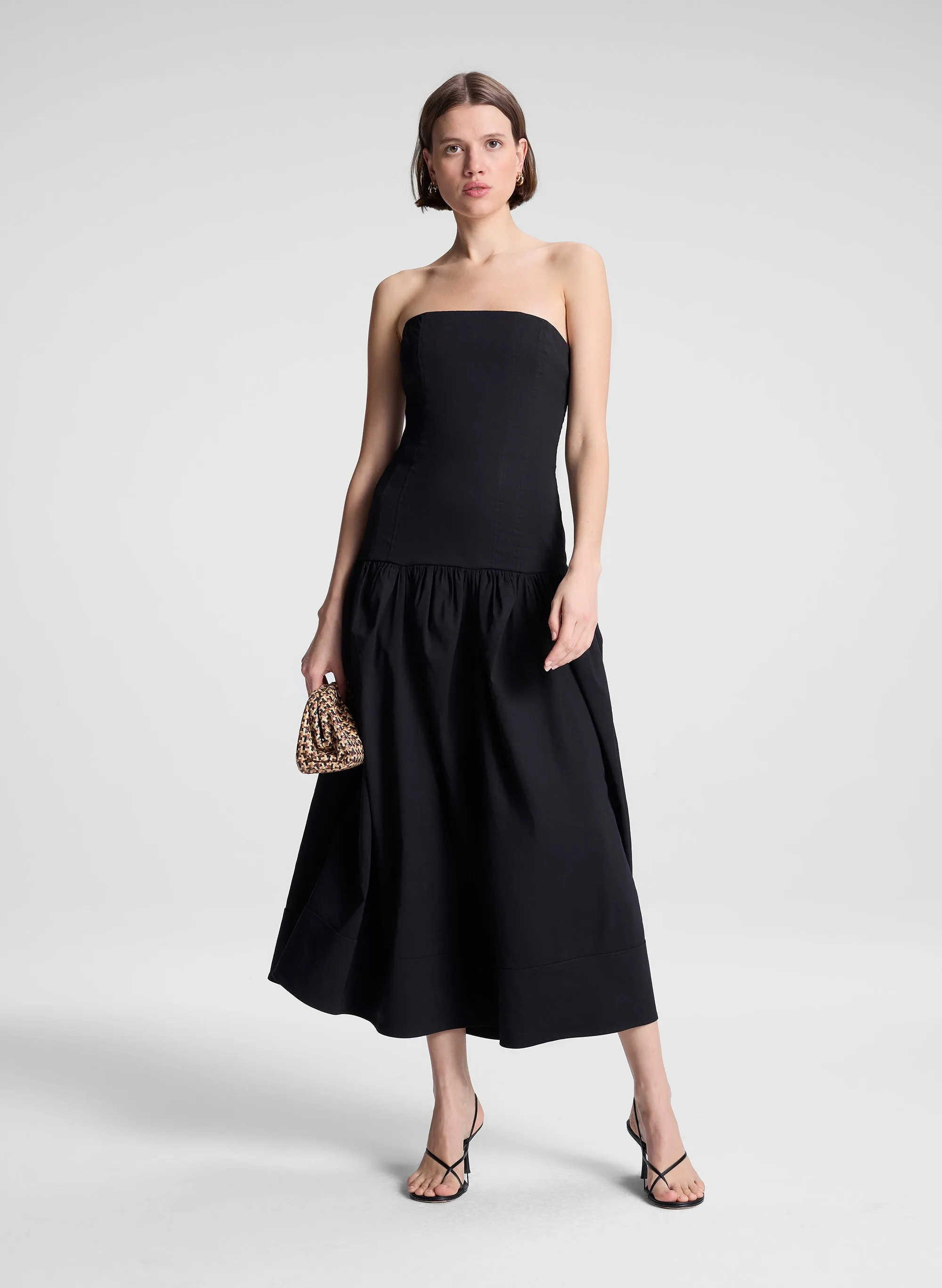 June Strapless Linen Midi Dress