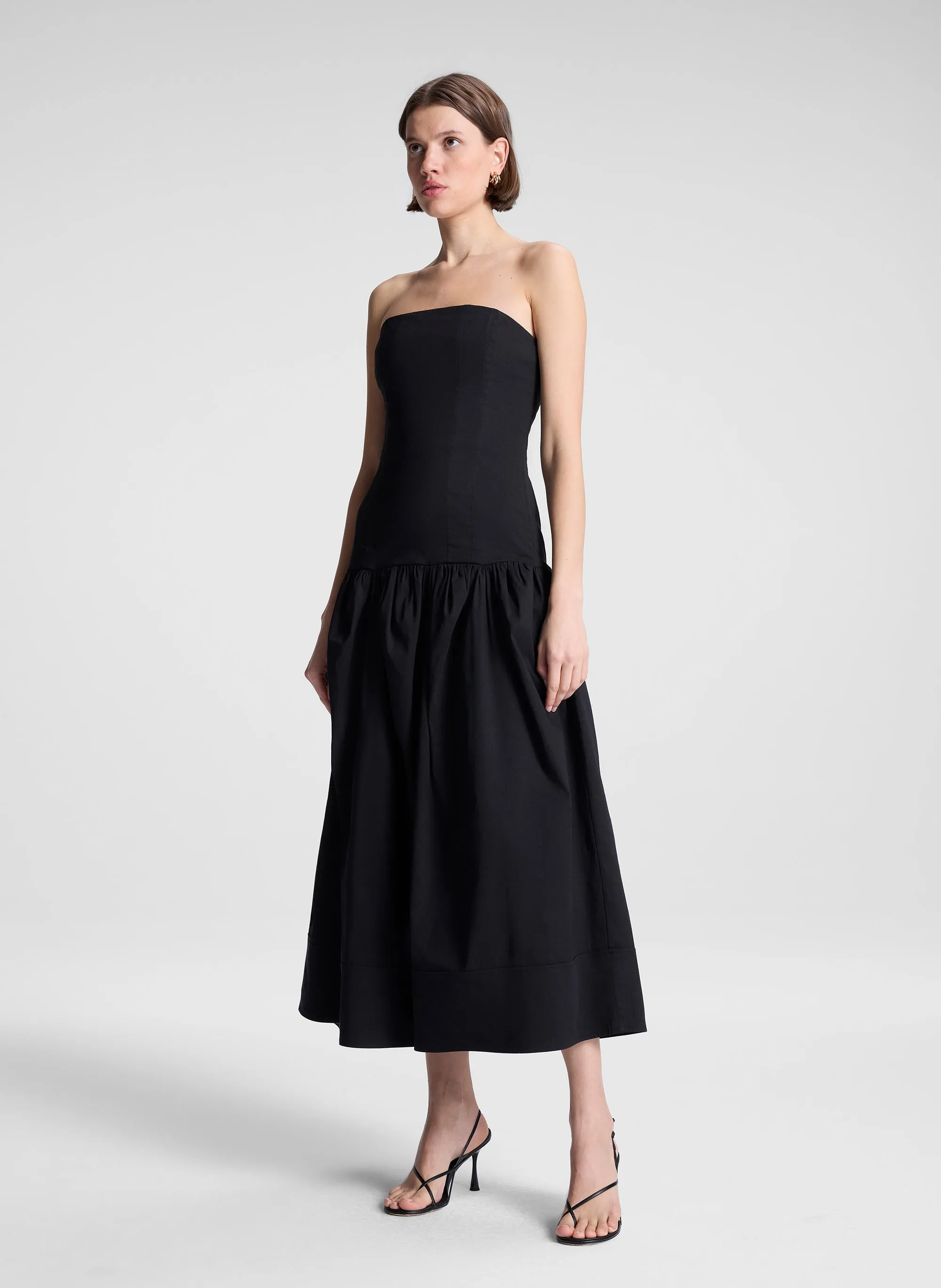 June Strapless Linen Midi Dress