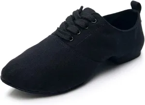 JUODVMP Canvas Lace-up Dance Shoes Flat Practice Jazz Dancing Boots for Women,Model MFGDBJSX