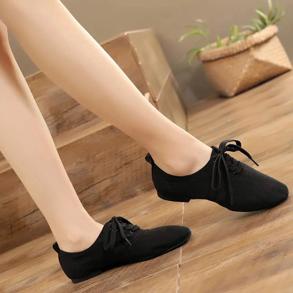 JUODVMP Canvas Lace-up Dance Shoes Flat Practice Jazz Dancing Boots for Women,Model MFGDBJSX