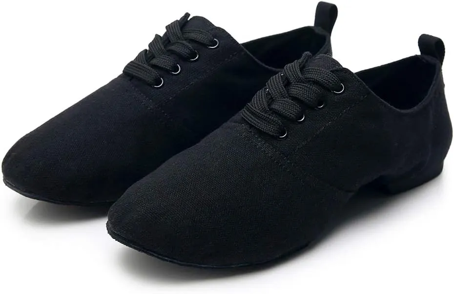 JUODVMP Canvas Lace-up Dance Shoes Flat Practice Jazz Dancing Boots for Women,Model MFGDBJSX