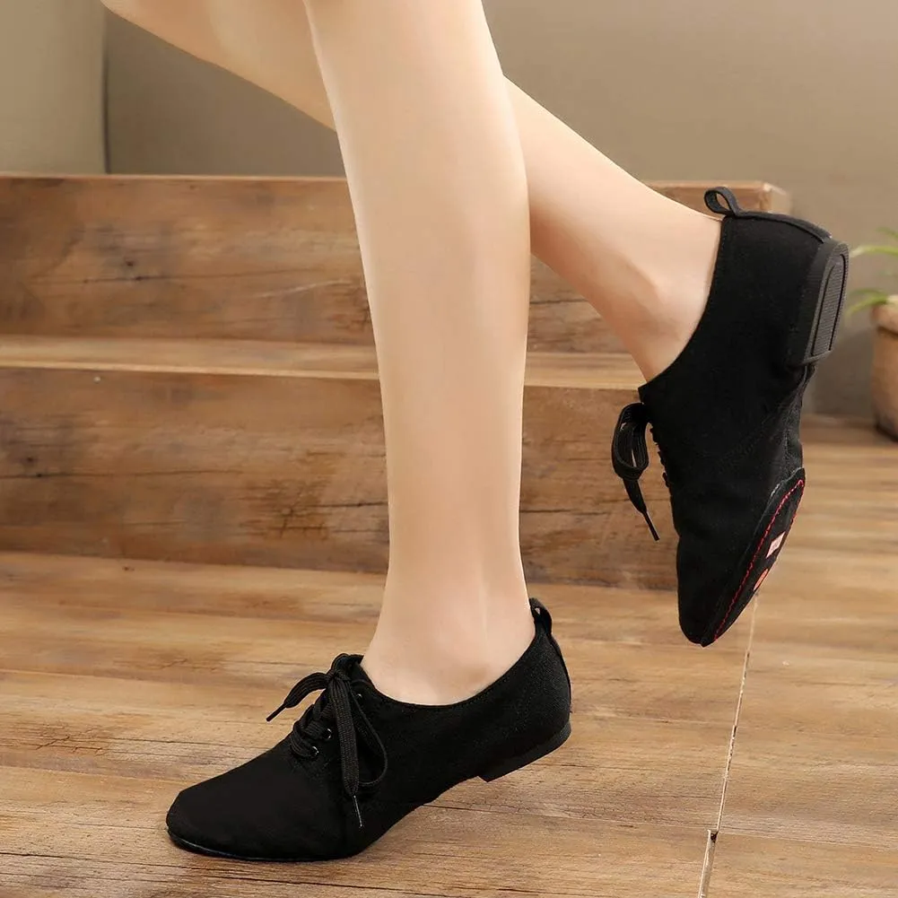JUODVMP Canvas Lace-up Dance Shoes Flat Practice Jazz Dancing Boots for Women,Model MFGDBJSX