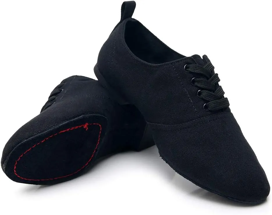 JUODVMP Canvas Lace-up Dance Shoes Flat Practice Jazz Dancing Boots for Women,Model MFGDBJSX