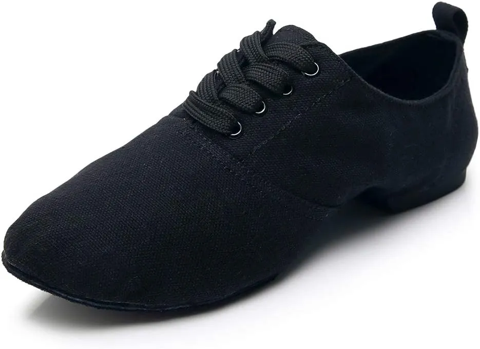 JUODVMP Canvas Lace-up Dance Shoes Flat Practice Jazz Dancing Boots for Women,Model MFGDBJSX