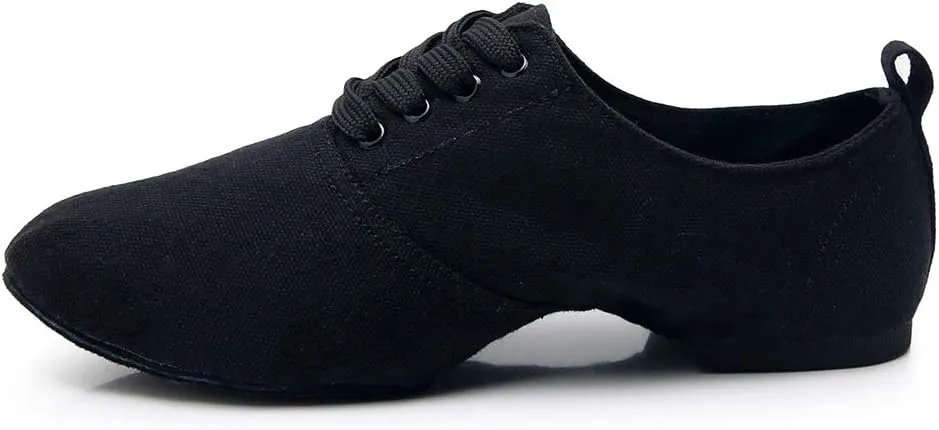 JUODVMP Canvas Lace-up Dance Shoes Flat Practice Jazz Dancing Boots for Women,Model MFGDBJSX