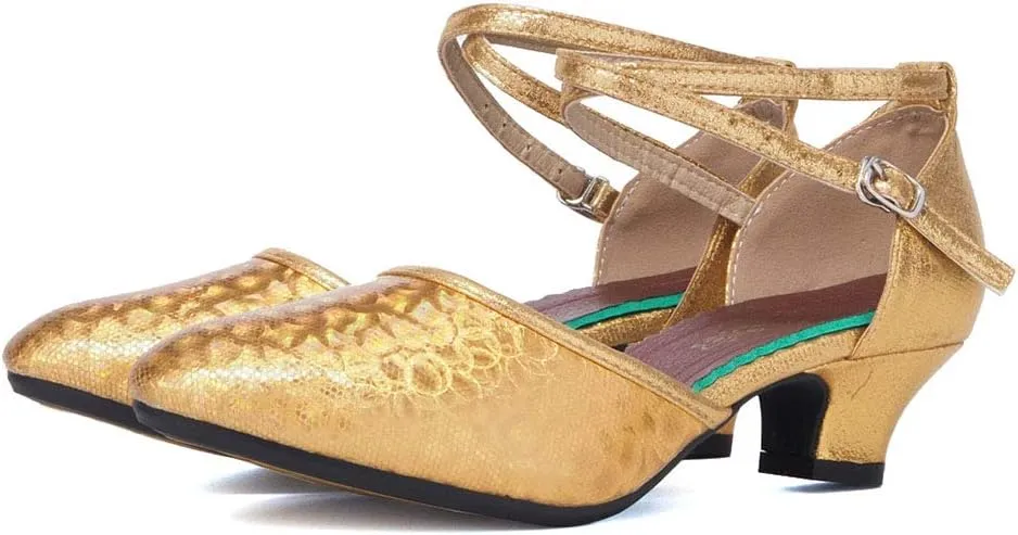 JUODVMP Closed Toe Salsa Dance Shoes for Women Ballroom Latin Character Dance Shoes,DY113