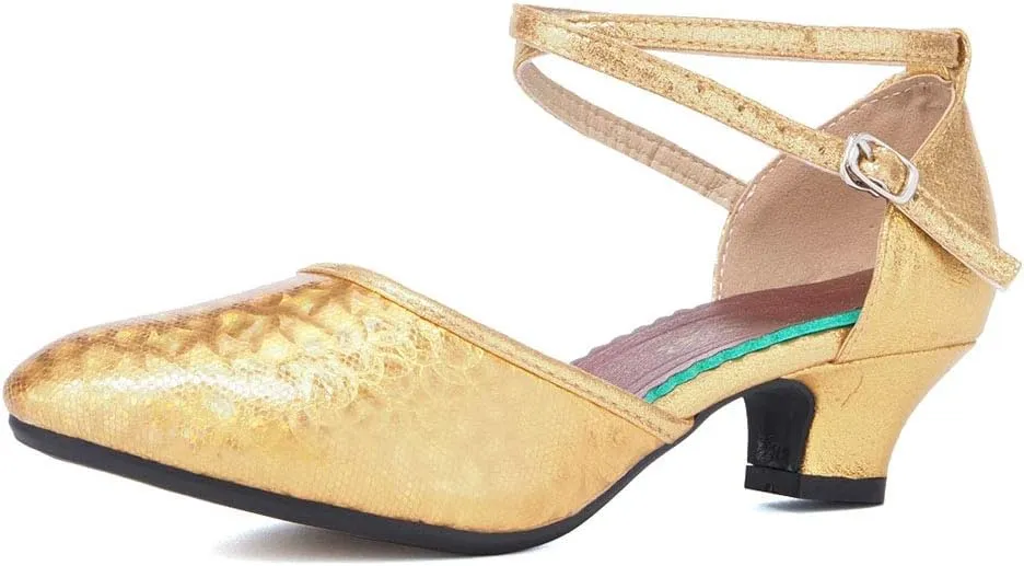 JUODVMP Closed Toe Salsa Dance Shoes for Women Ballroom Latin Character Dance Shoes,DY113