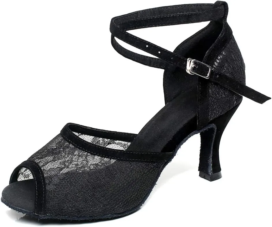 JUODVMP Dance Shoes for Women Lace Mesh Latin Ballroom Dance Shoes, Model QJW1060
