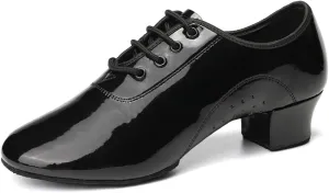 JUODVMP Lace-up Professional Latin Dance Shoes Ballroom Modern Jazz Tango Waltz Salsa Leather Shoes for Men Low Heel,Model WLL518-2