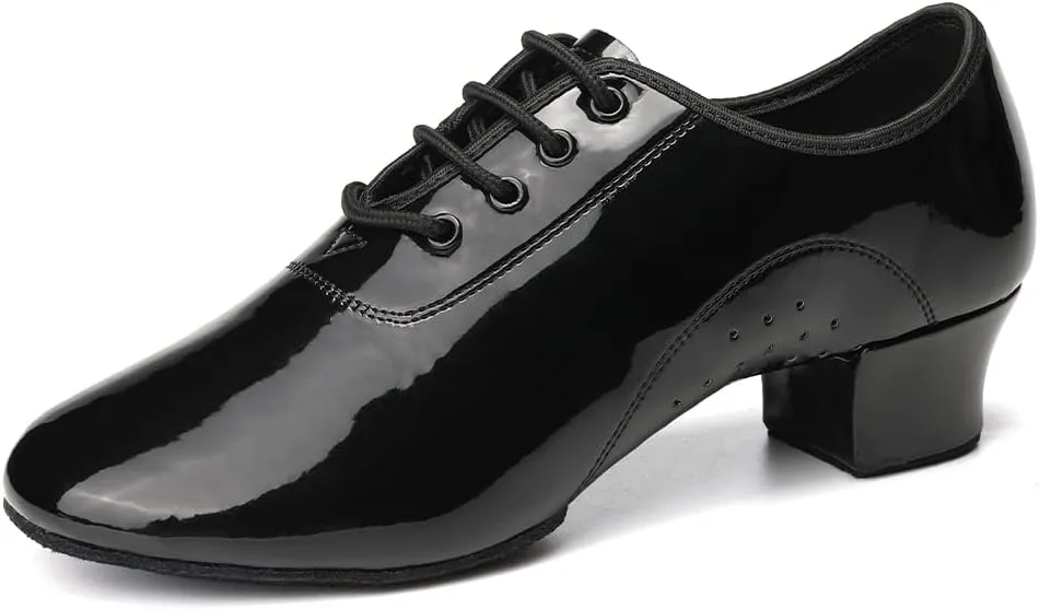 JUODVMP Lace-up Professional Latin Dance Shoes Ballroom Modern Jazz Tango Waltz Salsa Leather Shoes for Men Low Heel,Model WLL518-2