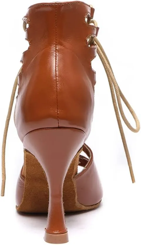 JUODVMP Women Latin Dance Shoes Cross Straps Stiletto Heel peep Toe Ballroom Cha-Cha High Heel Dance Shoes Model YCL552