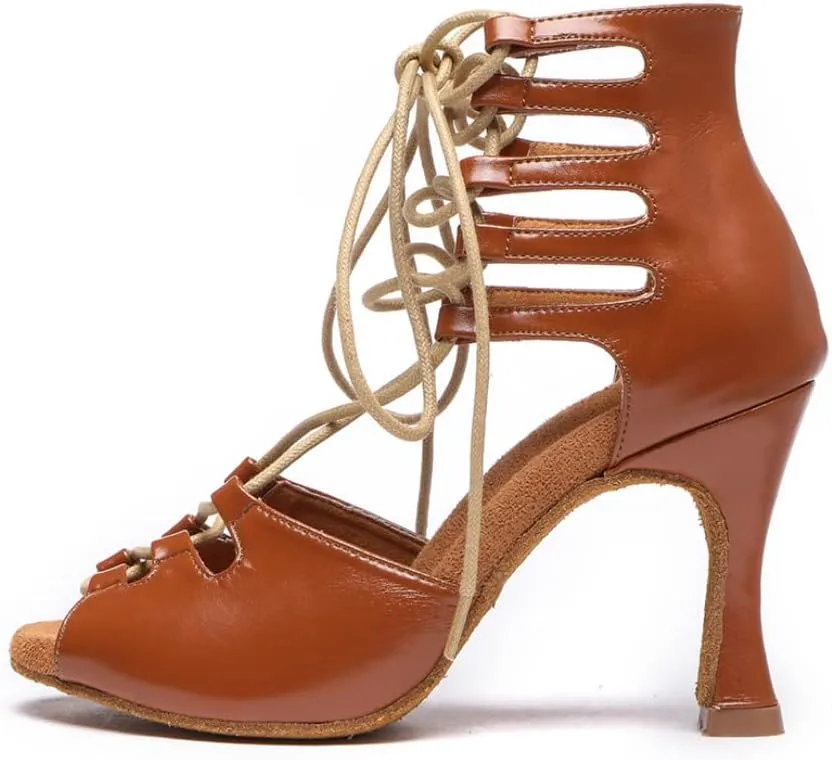 JUODVMP Women Latin Dance Shoes Cross Straps Stiletto Heel peep Toe Ballroom Cha-Cha High Heel Dance Shoes Model YCL552