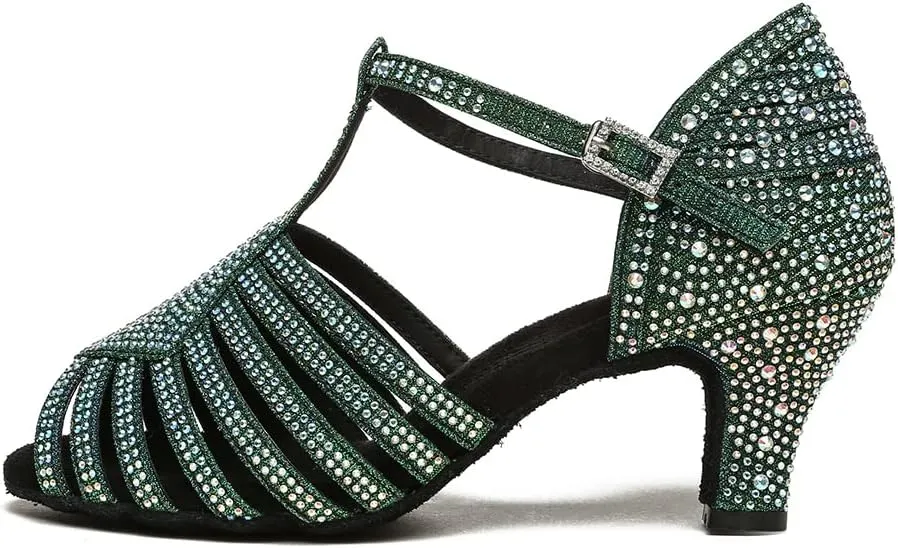 JUODVMP Women Latin Dance Shoes Rhinestone Dance Shoes Ballroom Performance Dance Shoes Model YCL558