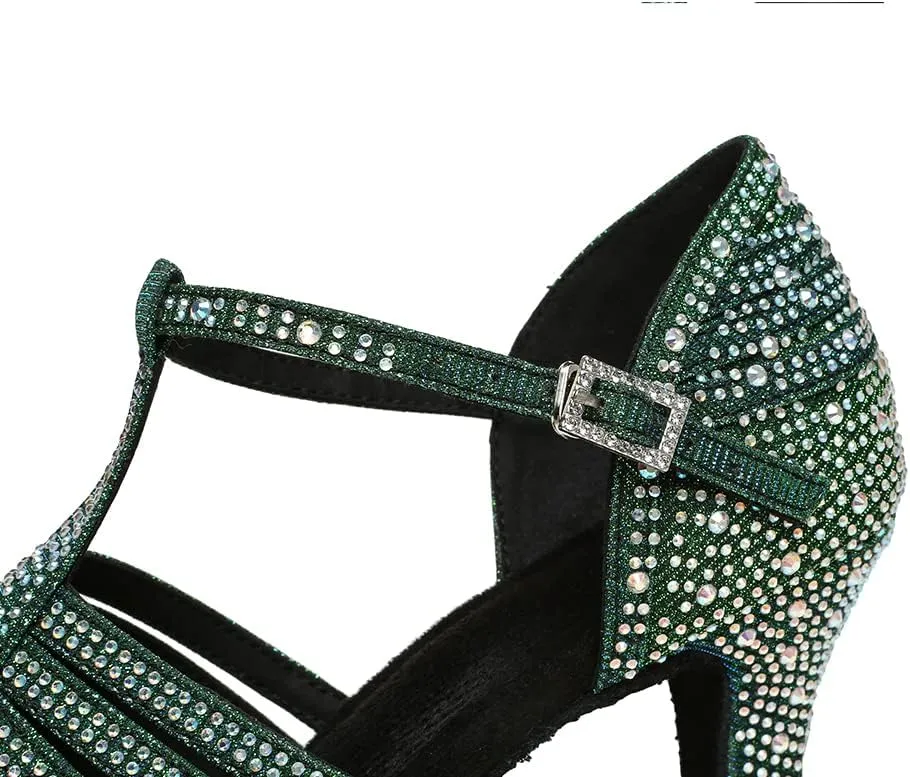 JUODVMP Women Latin Dance Shoes Rhinestone Dance Shoes Ballroom Performance Dance Shoes Model YCL558