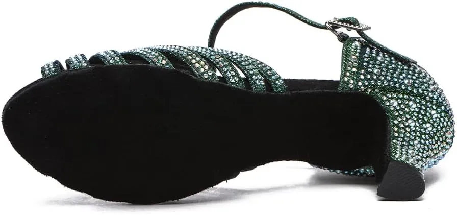 JUODVMP Women Latin Dance Shoes Rhinestone Dance Shoes Ballroom Performance Dance Shoes Model YCL558