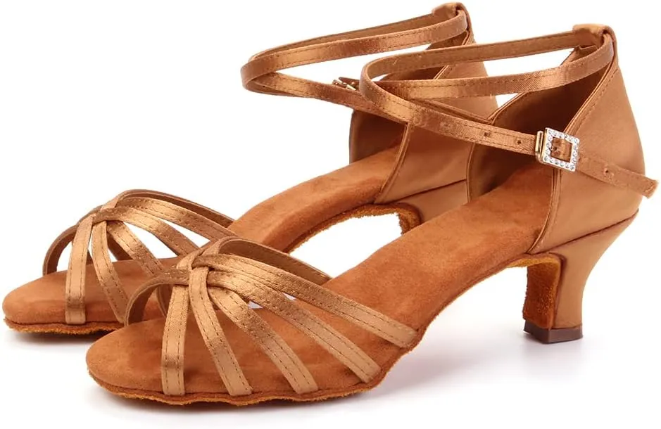 JUODVMP Women Latin Dance Shoes Satin Ballroom Performance Salsa Tango Practice Dance Shoes Model 1217