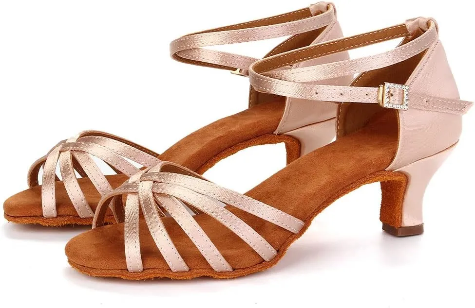JUODVMP Women Latin Dance Shoes Satin Ballroom Performance Salsa Tango Practice Dance Shoes Model 1217