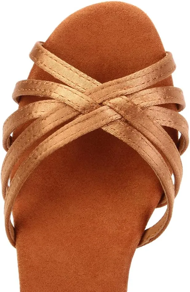 JUODVMP Women Latin Dance Shoes Satin Ballroom Performance Salsa Tango Practice Dance Shoes Model 1217