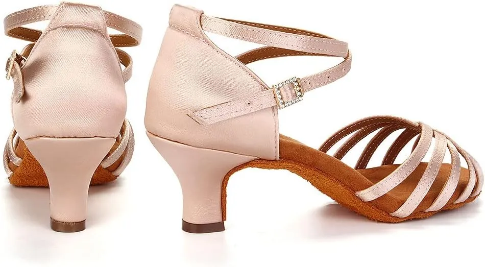 JUODVMP Women Latin Dance Shoes Satin Ballroom Performance Salsa Tango Practice Dance Shoes Model 1217
