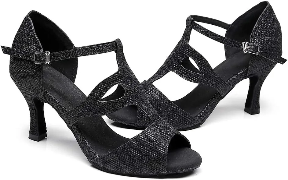 JUODVMP Women's Latin Dance Shoes Adjustable, Ballroom Performance Wedding Party Dance Shoes,Model QJW1049