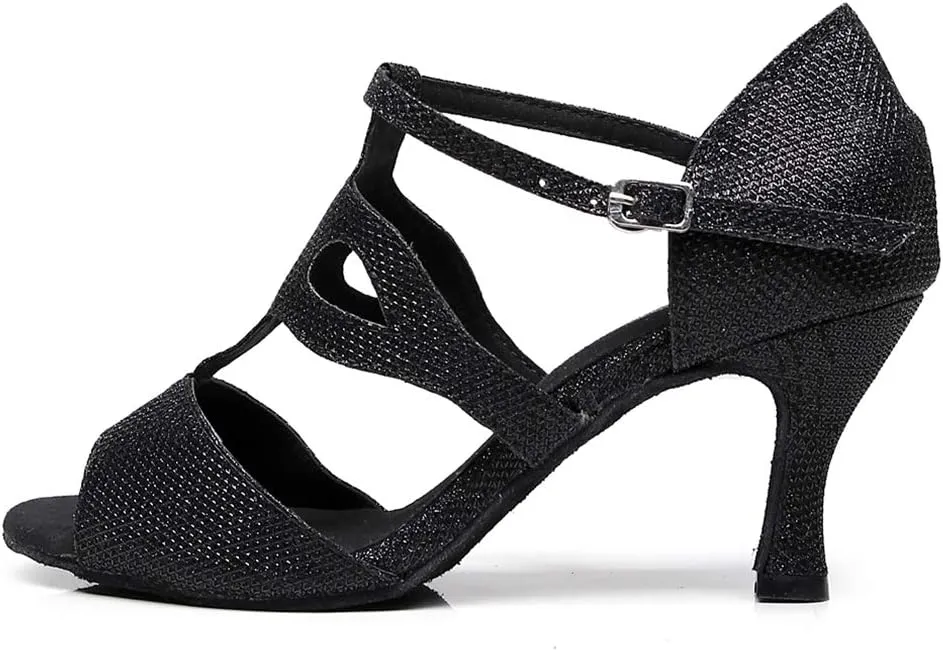 JUODVMP Women's Latin Dance Shoes Adjustable, Ballroom Performance Wedding Party Dance Shoes,Model QJW1049