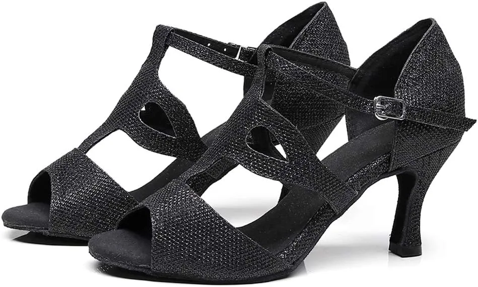JUODVMP Women's Latin Dance Shoes Adjustable, Ballroom Performance Wedding Party Dance Shoes,Model QJW1049