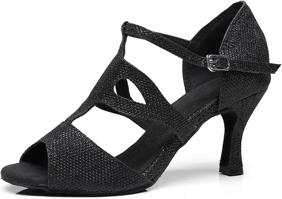 JUODVMP Women's Latin Dance Shoes Adjustable, Ballroom Performance Wedding Party Dance Shoes,Model QJW1049