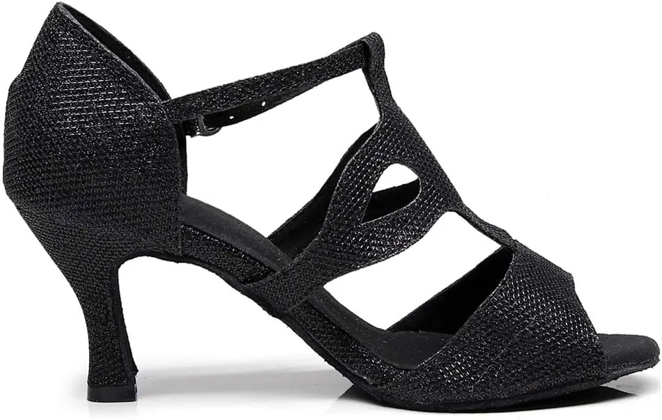 JUODVMP Women's Latin Dance Shoes Adjustable, Ballroom Performance Wedding Party Dance Shoes,Model QJW1049
