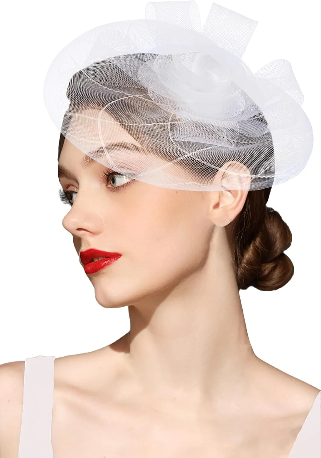 Kidukso Fascinator Hats Mesh Flower Headwear, Women Derby Hats with Headband and Clip for Tea Party Cocktail Party