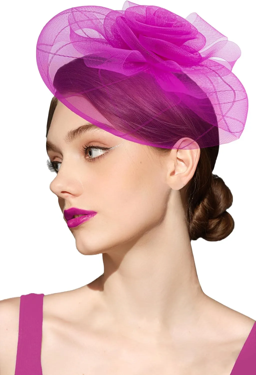 Kidukso Fascinator Hats Mesh Flower Headwear, Women Derby Hats with Headband and Clip for Tea Party Cocktail Party