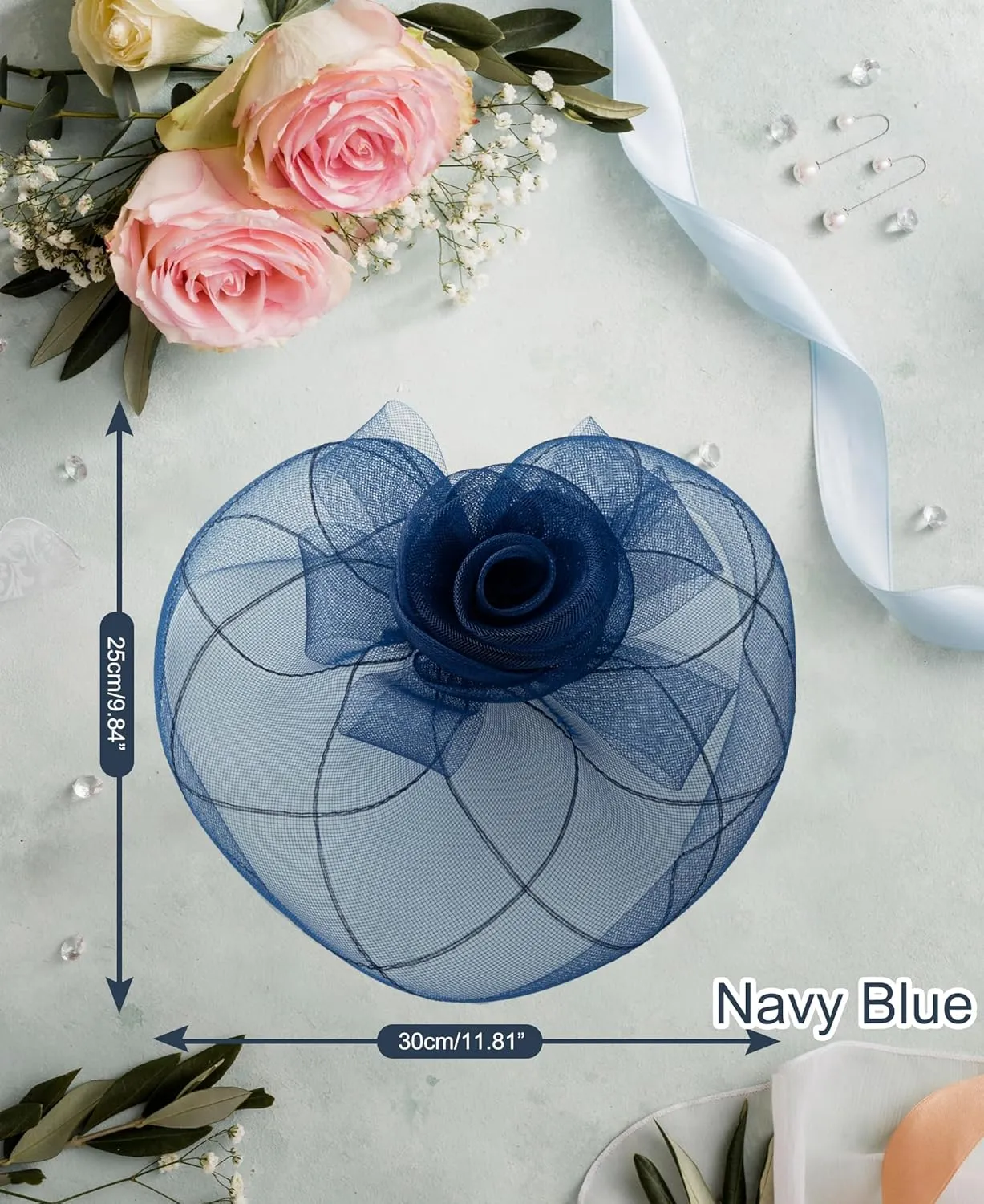 Kidukso Fascinator Hats Mesh Flower Headwear, Women Derby Hats with Headband and Clip for Tea Party Cocktail Party