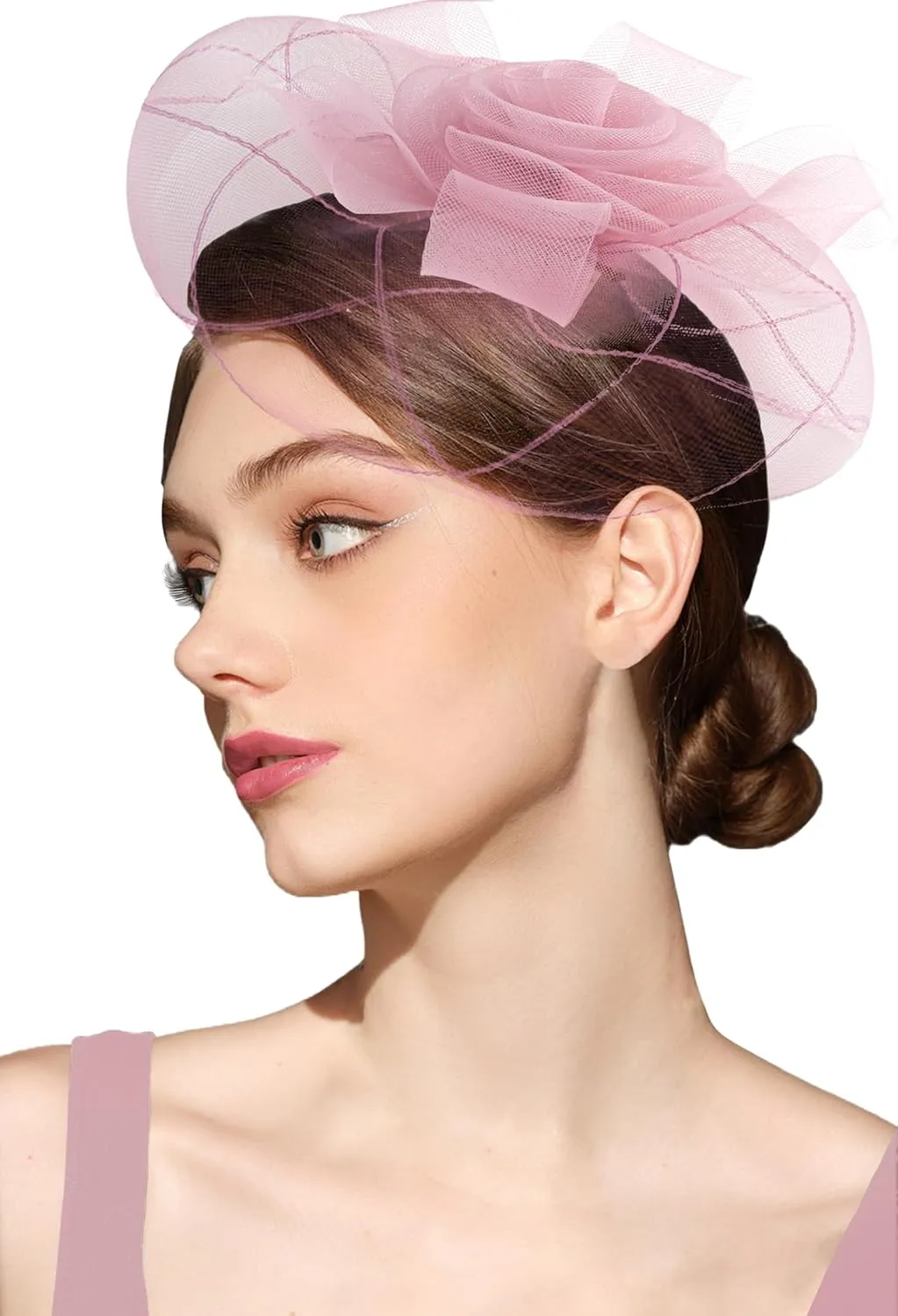 Kidukso Fascinator Hats Mesh Flower Headwear, Women Derby Hats with Headband and Clip for Tea Party Cocktail Party