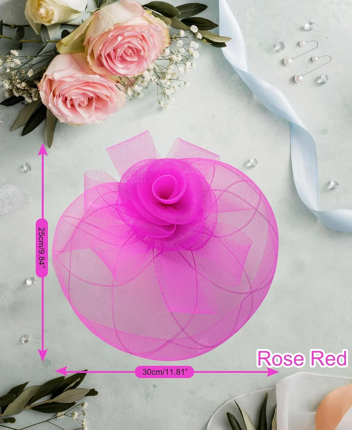 Kidukso Fascinator Hats Mesh Flower Headwear, Women Derby Hats with Headband and Clip for Tea Party Cocktail Party