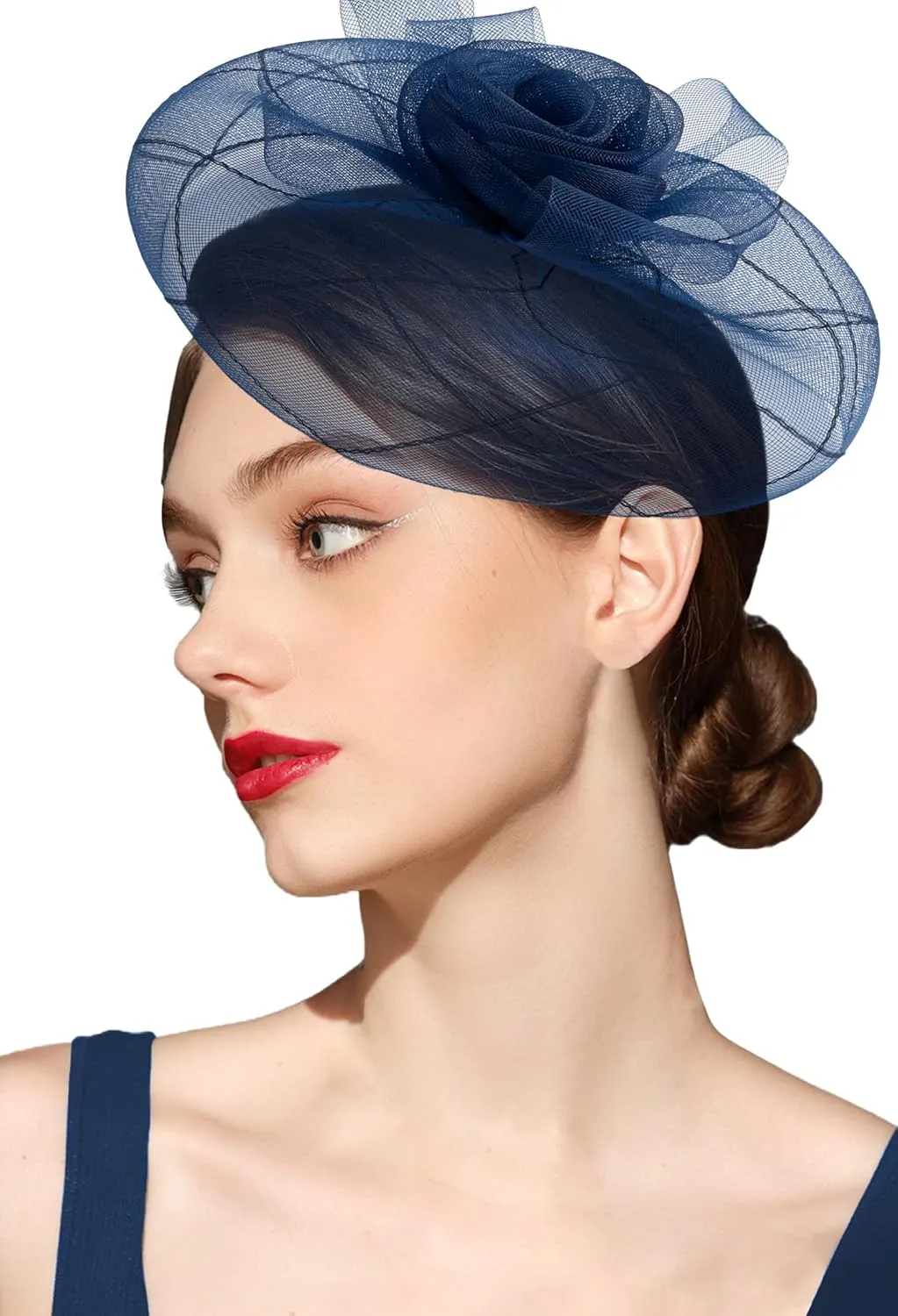 Kidukso Fascinator Hats Mesh Flower Headwear, Women Derby Hats with Headband and Clip for Tea Party Cocktail Party