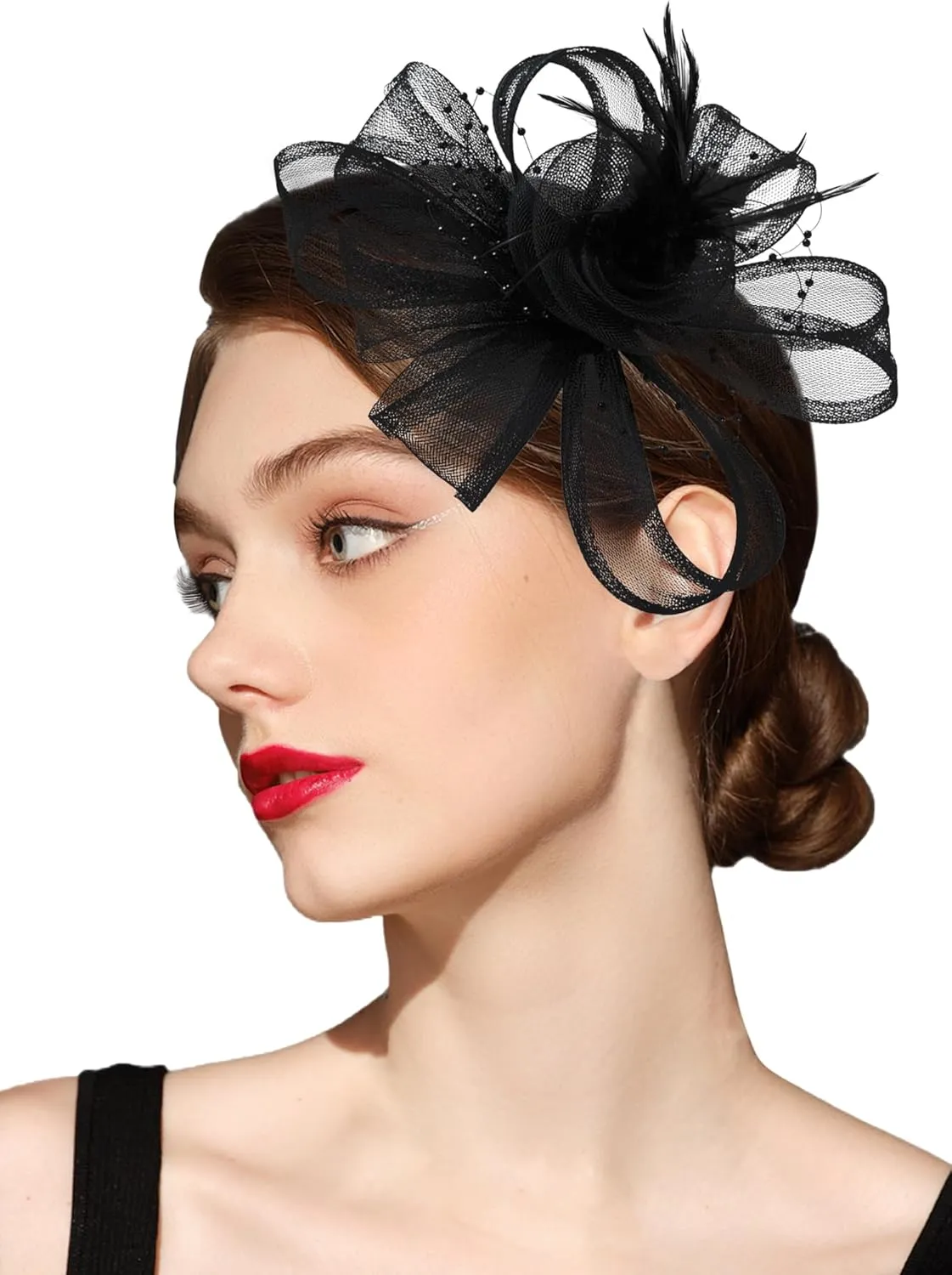 Kidukso Fascinators Hat for Women Derby Hats Tea Party Headband Vintage Wedding Church Mesh Feathers Headwear