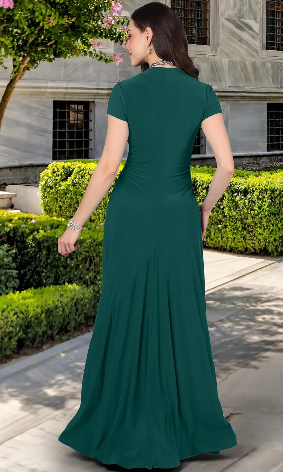 KOH KOH Womens 2025 Long Flowy Cap Sleeve Empire Waist Cocktail Maxi Dress Gown