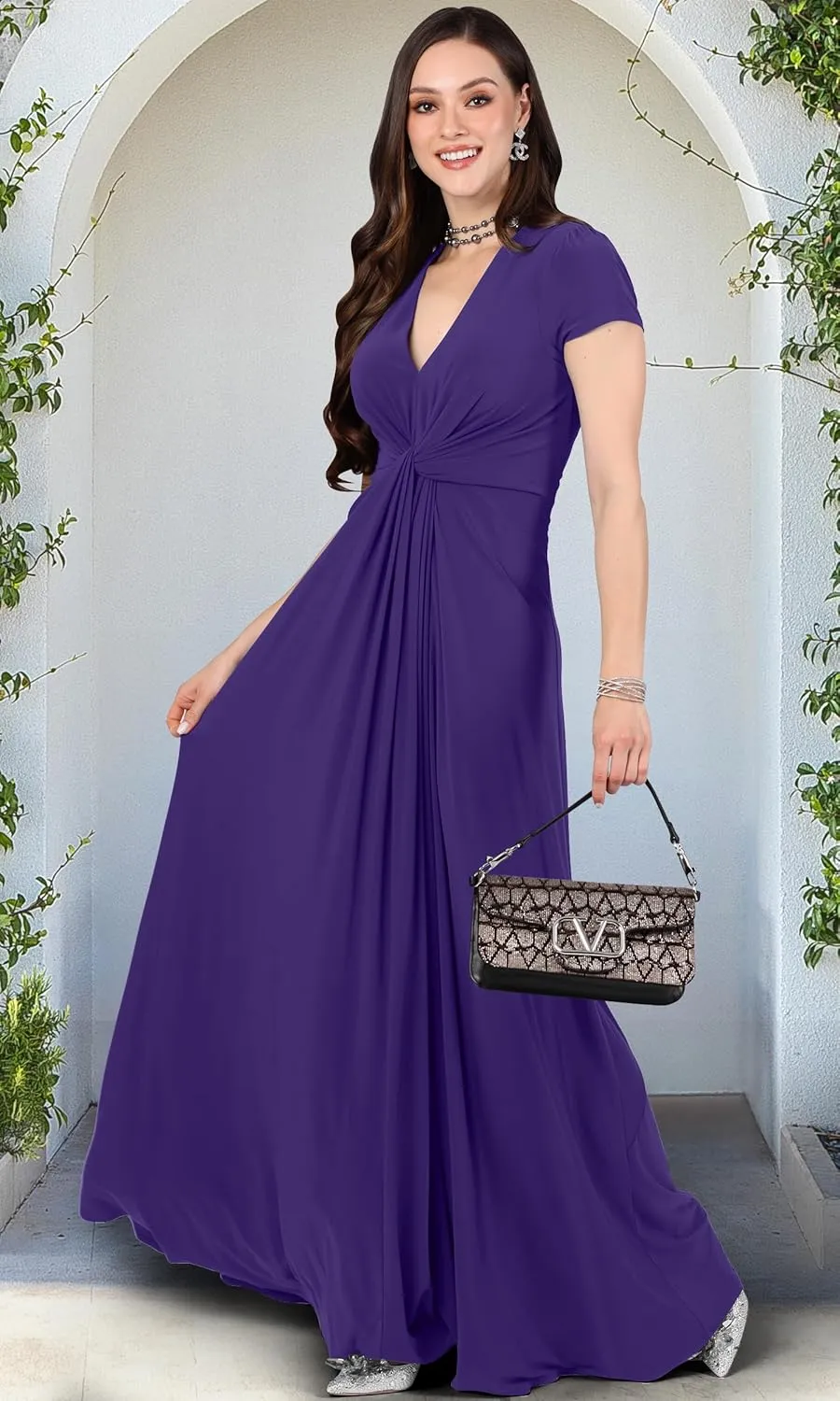 KOH KOH Womens 2025 Long Flowy Cap Sleeve Empire Waist Cocktail Maxi Dress Gown