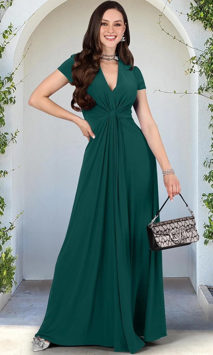 KOH KOH Womens 2025 Long Flowy Cap Sleeve Empire Waist Cocktail Maxi Dress Gown