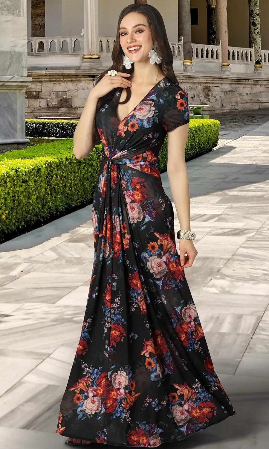 KOH KOH Womens 2025 Long Flowy Cap Sleeve Empire Waist Cocktail Maxi Dress Gown